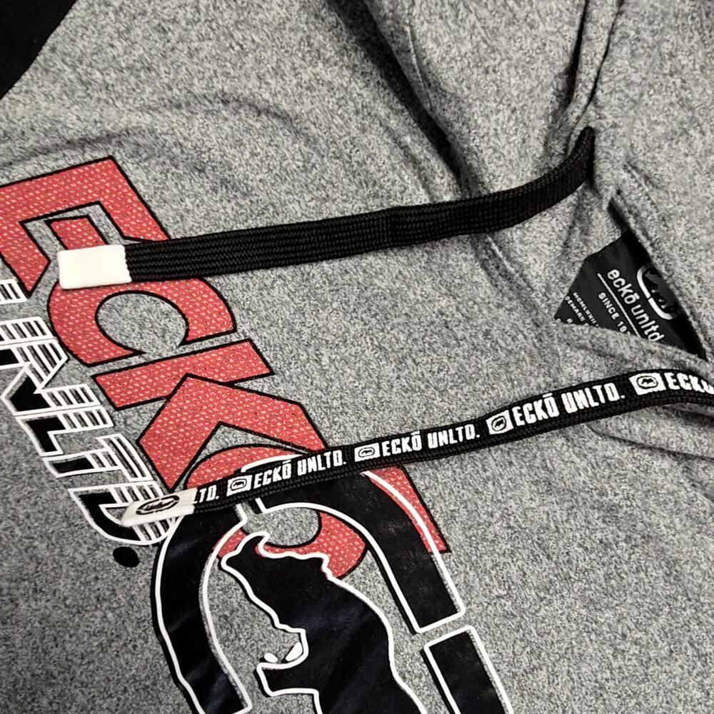 Ecko Unltd Hoodie Graphic Short Sleeve Colorblock Gray Red Black 3XL Streetwear - Picture 7 of 12